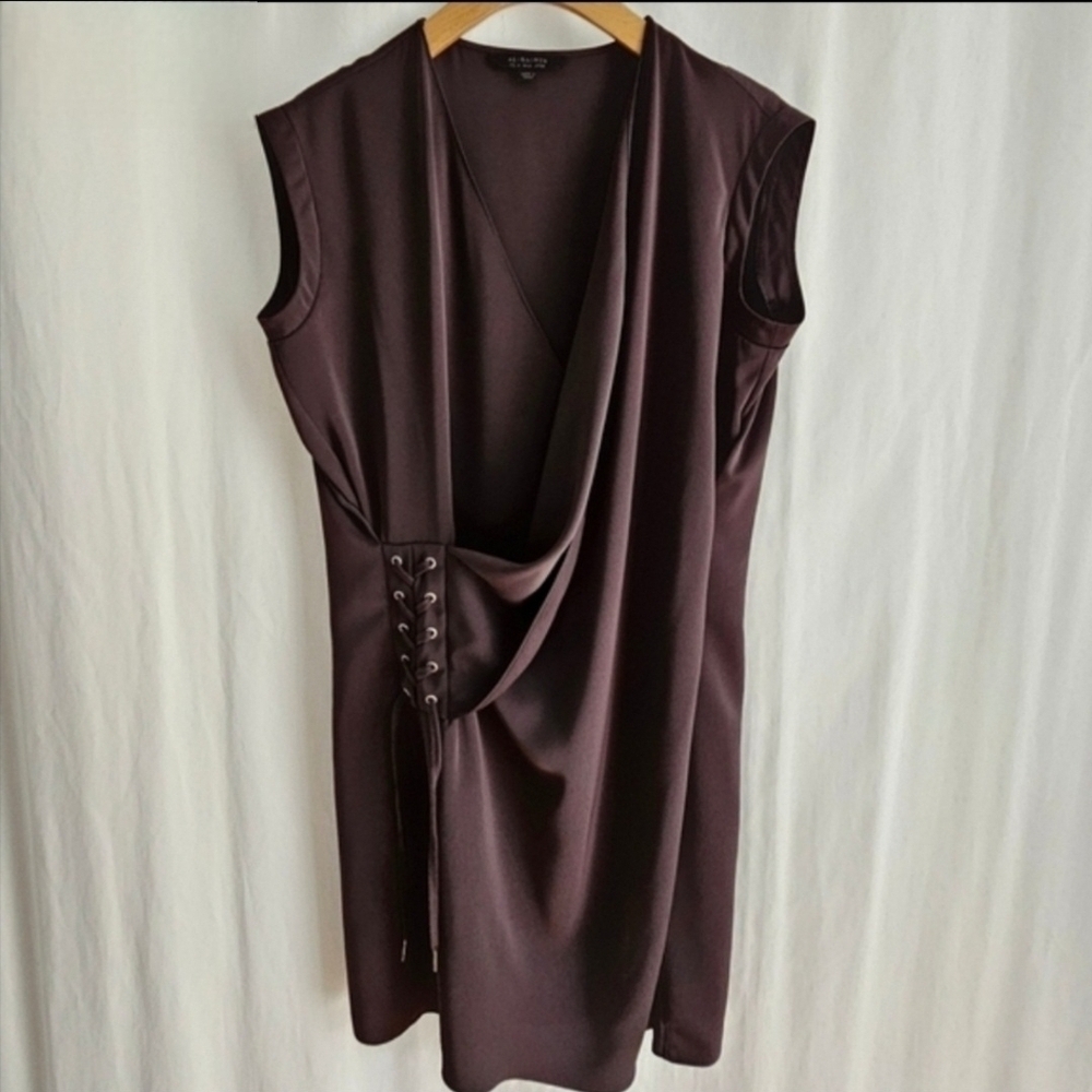 ALLSAINTS AURES Front Lace Mini Dress Olive Green Satin